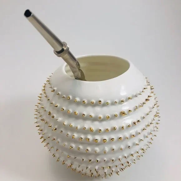 New Handmade Ceramic Yerba Mate Gourd with Straw - Picture 3 of 4